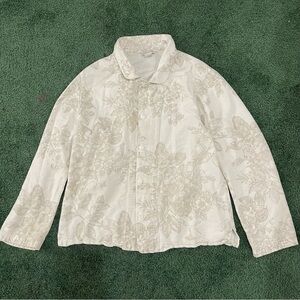 Garnet Hill Cream Floral Cotton Lightweight Soft Jacket